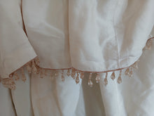 Load image into Gallery viewer, Plain cream silk with fixed pelmet &amp; bead trim. Lined, 3630a
