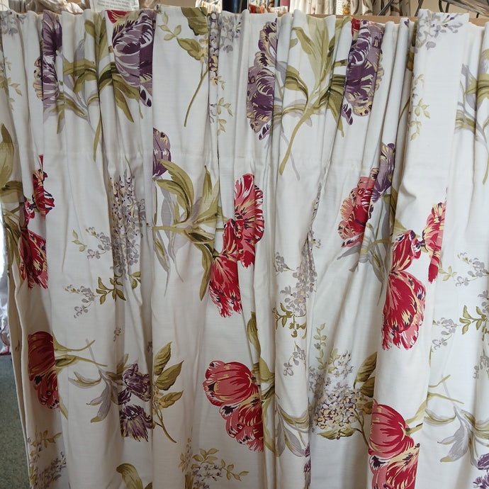 Cream with red & purple florals, lined, 3630j