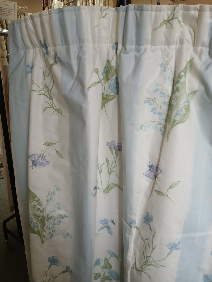 White & Pale blue stripe with blue florals,lined & I/L, 3724a